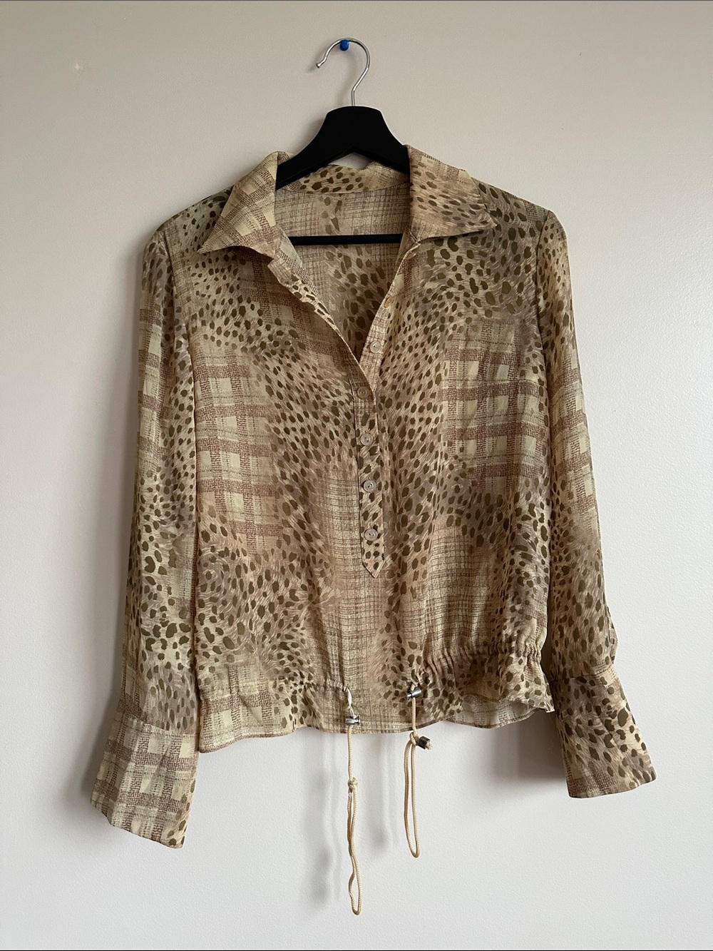 Women’s Beige Button-Down Mixed Print Shirt